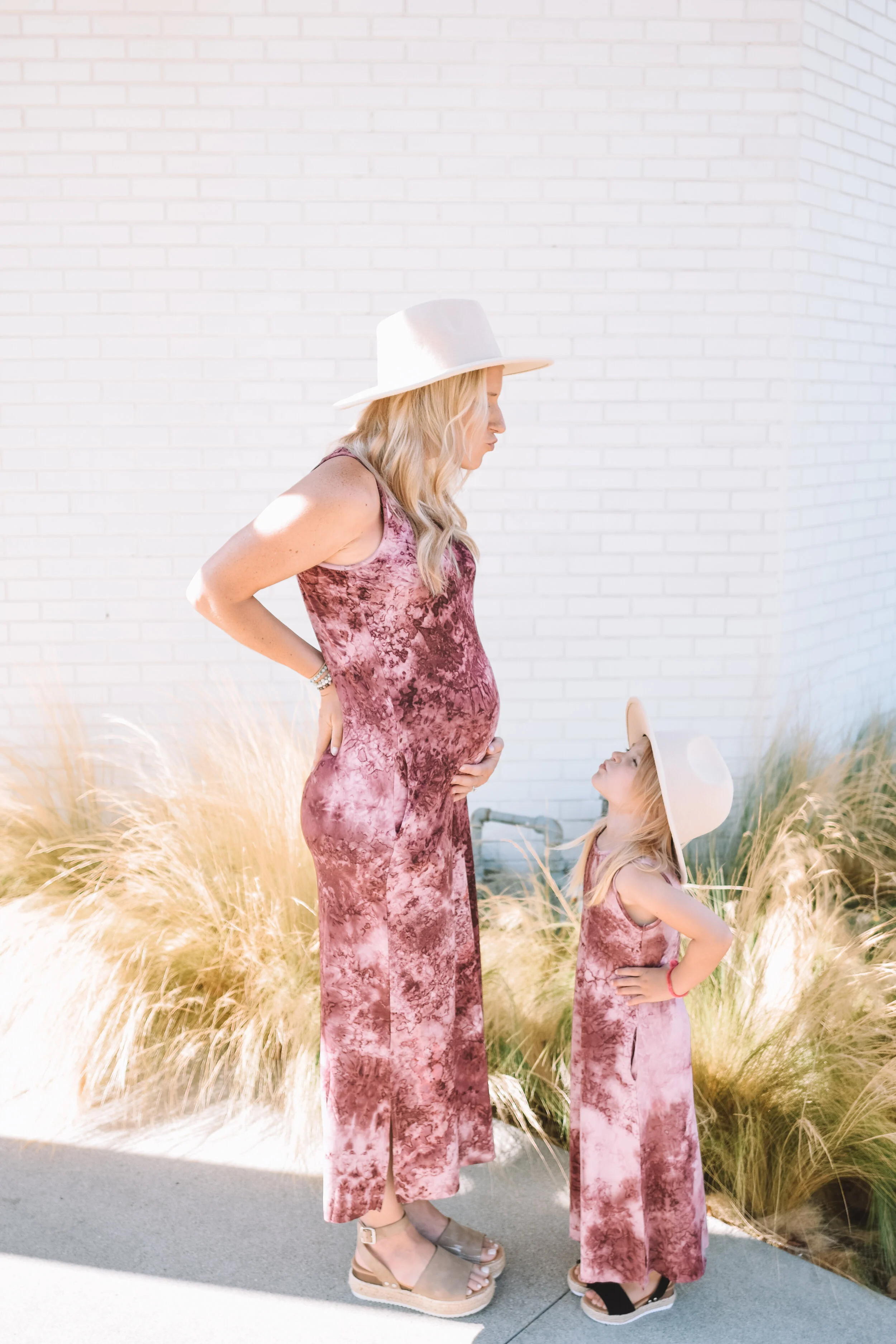 Mommy and Me Plum Tie Dye Maxi Dresses bump friendly The